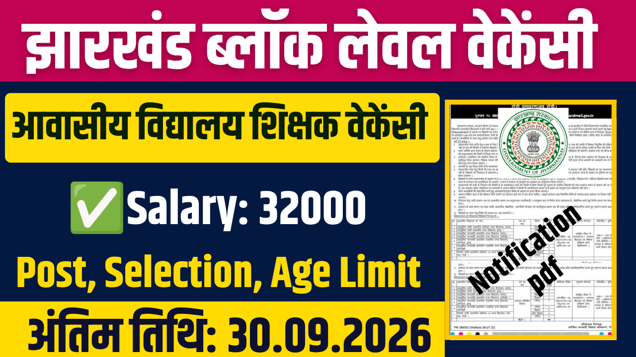 Ranchi Welfare Department Teacher Vacancy 2026